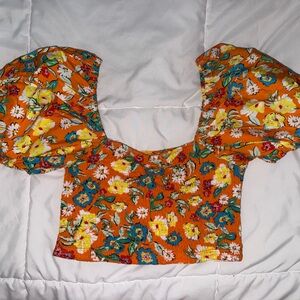 Zara Orange Floral Crop Top